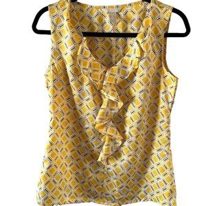 Banana Republic Yellow Ruffle Front Geometric Tank